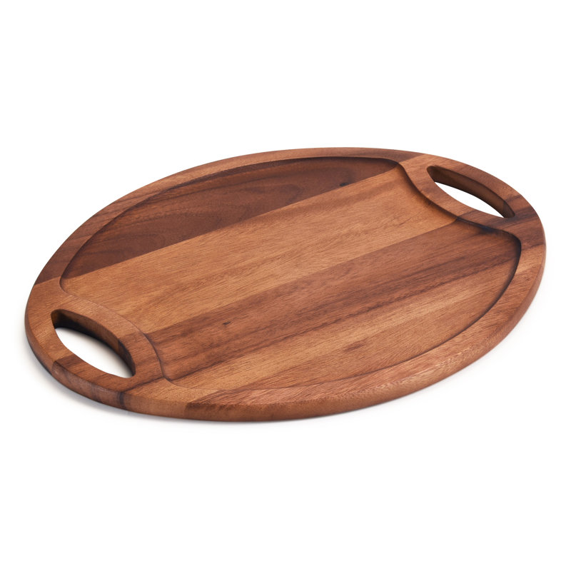 Acacia Wood Oval Tray with Handle