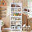 75"6-Tier Farmhouse Bookcase with Adjustable Shelves, Open Display Storage Bookshelf for Home Office, Living Room, Study or Balcony-457048598-457048595