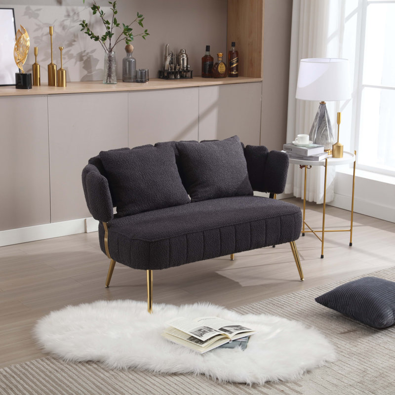 Causeuse en tissu Donneta Boucle, Velours noir