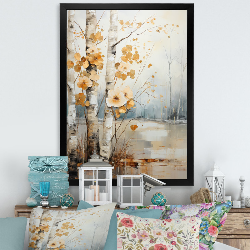 «Luethel White and Grey Brich Woods Collage III», reproduction sur toile, H 40 po x l 30 po x P 1,5 po, Cadre photo noir