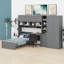 Lit plateforme fonctionnel en bois avec bureau, garde-robe, armoires, tiroirs et tablettes-368711357