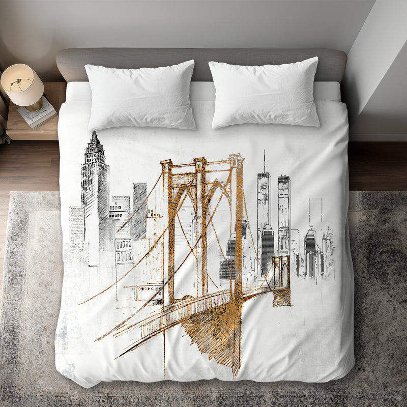 Brooklyn Bridge Blurry Sketch Gray Duvet Cover | Home Decor