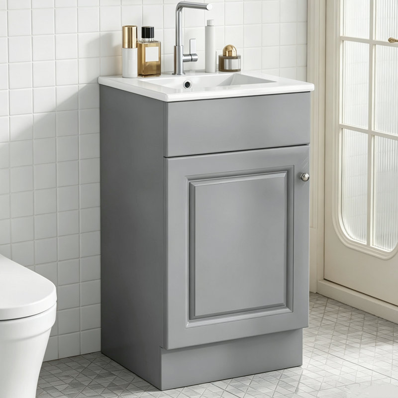 Ensemble de meuble-lavabo simple 18 po avec plateau en céramique, Gris, Argent