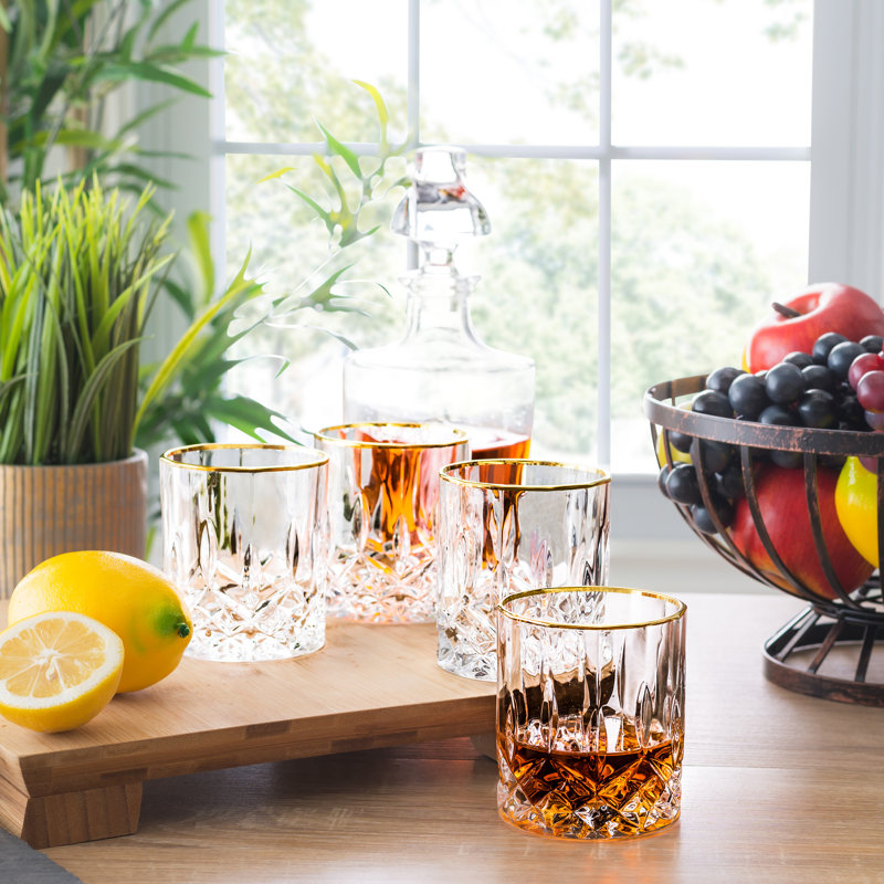Opera 11oz Crystal Whiskey Glass Set with Gold Rim