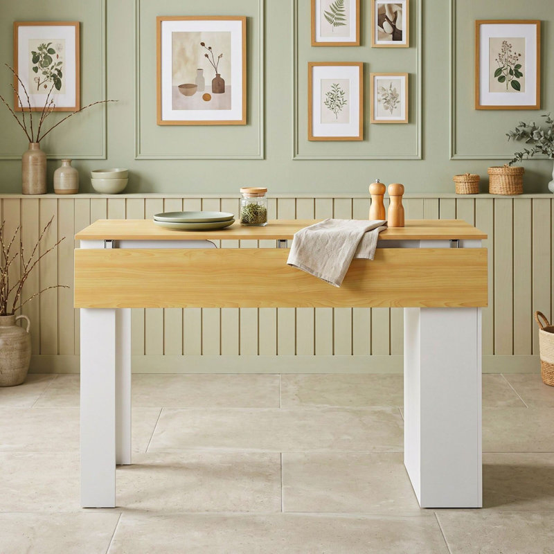 Buffet avec tablettes réglables, crochets latéraux et armoire de rangement, Blanc / naturel