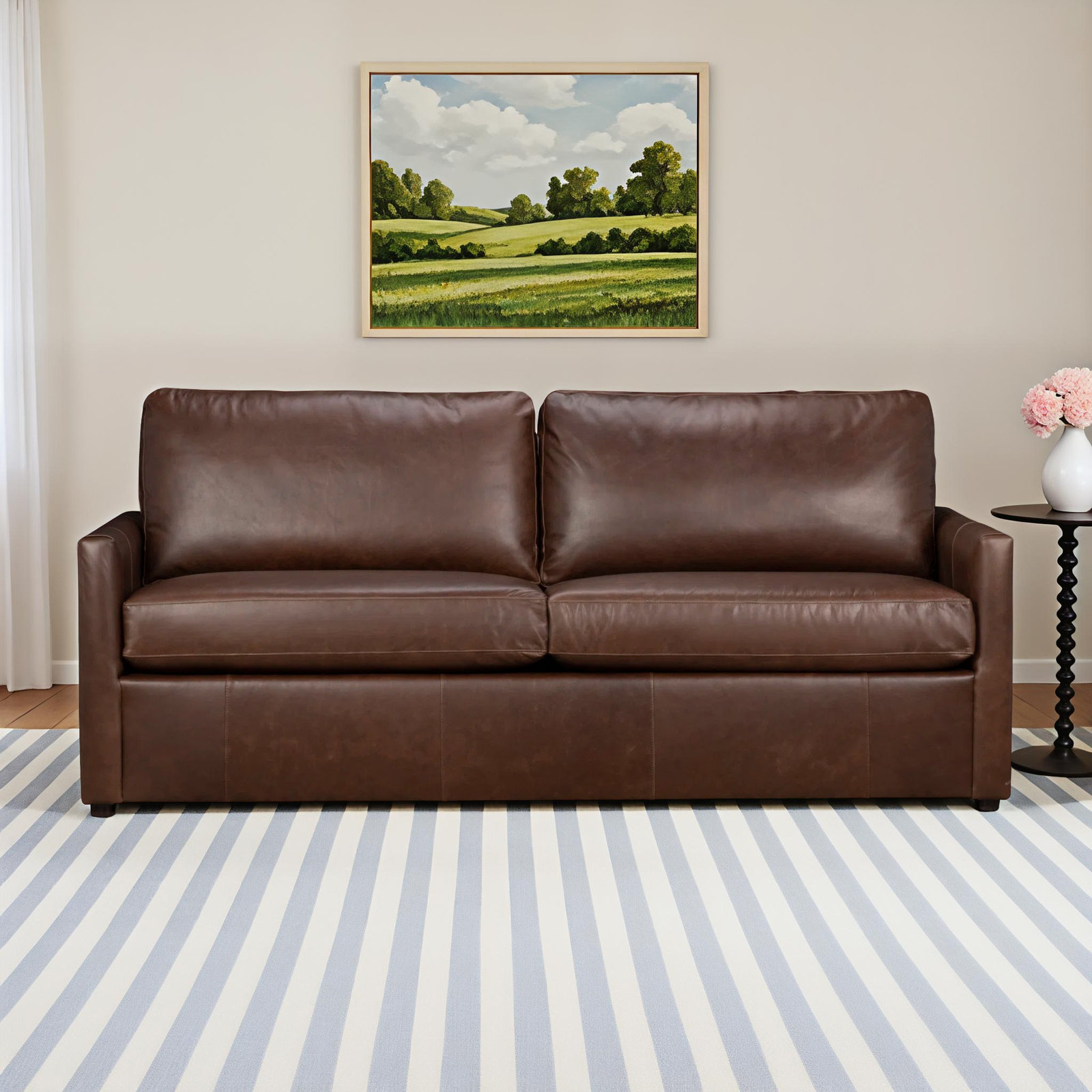 Savannah Upholstered Sofa, Bistro Rustic Genuine Leather