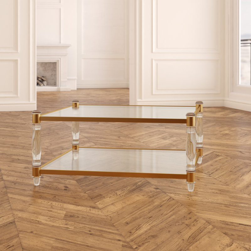 Brahm Glass Top Coffee Table, Brass