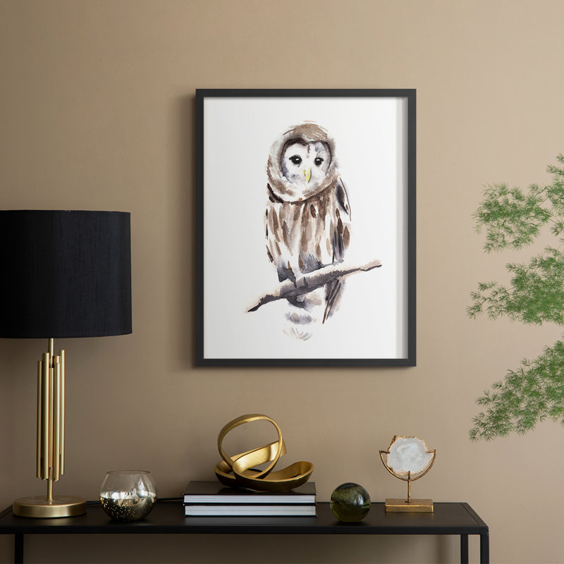 «Barred Owl Impressions I», reproduction encadrée - bois massif, Black, H 15 po x l 12 po