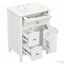Meuble-lavabo de 24 po avec lavabo, tiroirs rabattables et latéraux, tablette réglable, bois massif et panneau de fibres à densité moyenne, finition blanche-711855232