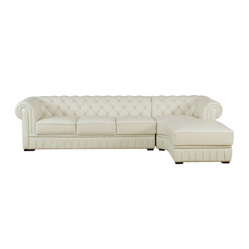 Canapé modulaire classique Chesterfield, Cuir véritable beige, Accoudoir à droite (vu de face)