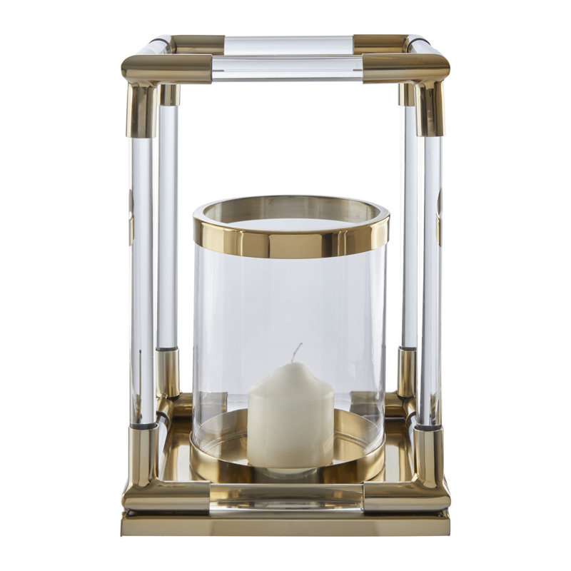 Ann Tabletop Lantern, 35 cm H x 24 cm W x 24 cm D, Gold