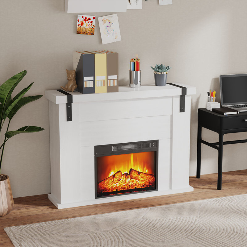 Modern White 46.45'' Electric Fireplace Mantel With Realistic Flame Effect And Highly Efficient Heating Function