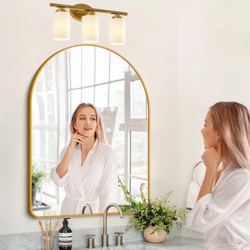 3-Light Dimmable Bathroom Vanity Light, Modern Light Fixtures with White Frosted Glass Shades (3 ST19 Bulbs Included), Gold