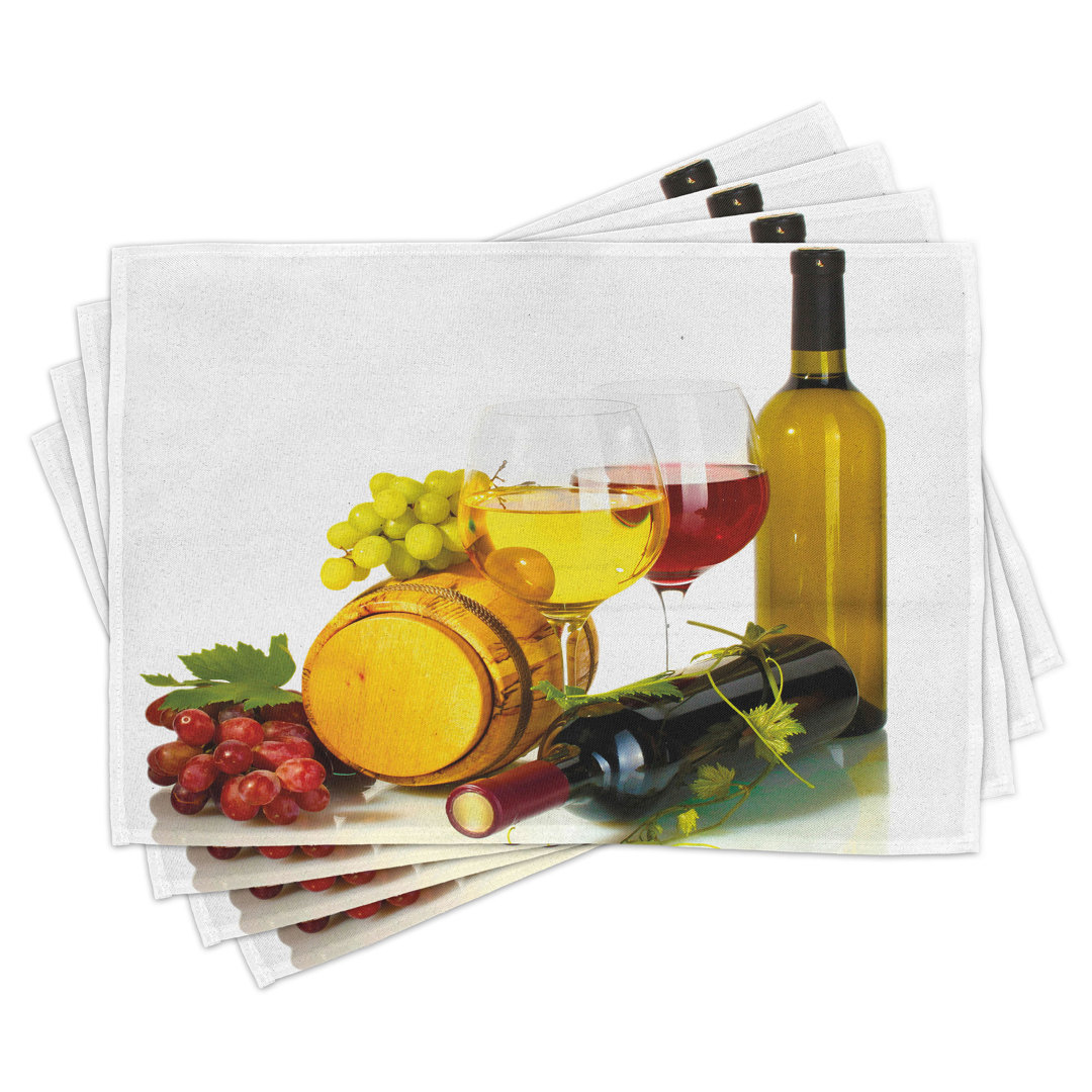 Platzdeckchen 4er-Set, Rot-Weiß-Wein Mini-Thema, Rot-Gelb-Blassgrün