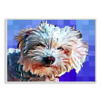 «Colorful Bichon Puppy Over Blue» par Kim Curationa, impression sur toile