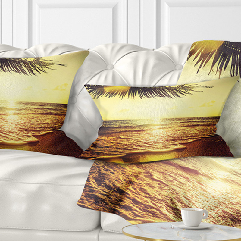 Coussin imprimé transparent bord de mer tropical - bord de mer, Carrée 18 po x 18 po