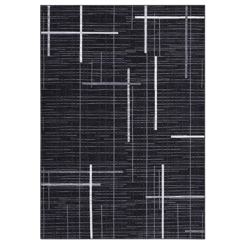 Modern Machine Washable Rug for Living Room Abstract Geometric Non Slip Ultra Thin Throw Rug Foldable Soft Stain Resistant Striped Accent Rug for Bedroom