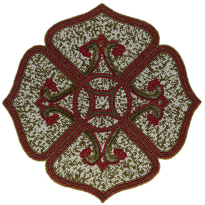 Handmade Beaded Placemat Set with Floral Motif Round Table Mats for Elegant Christmas Table Decor