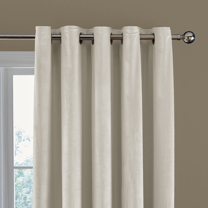 Kingsley Matt Velvet Lined Eyelet Curtains, Cream