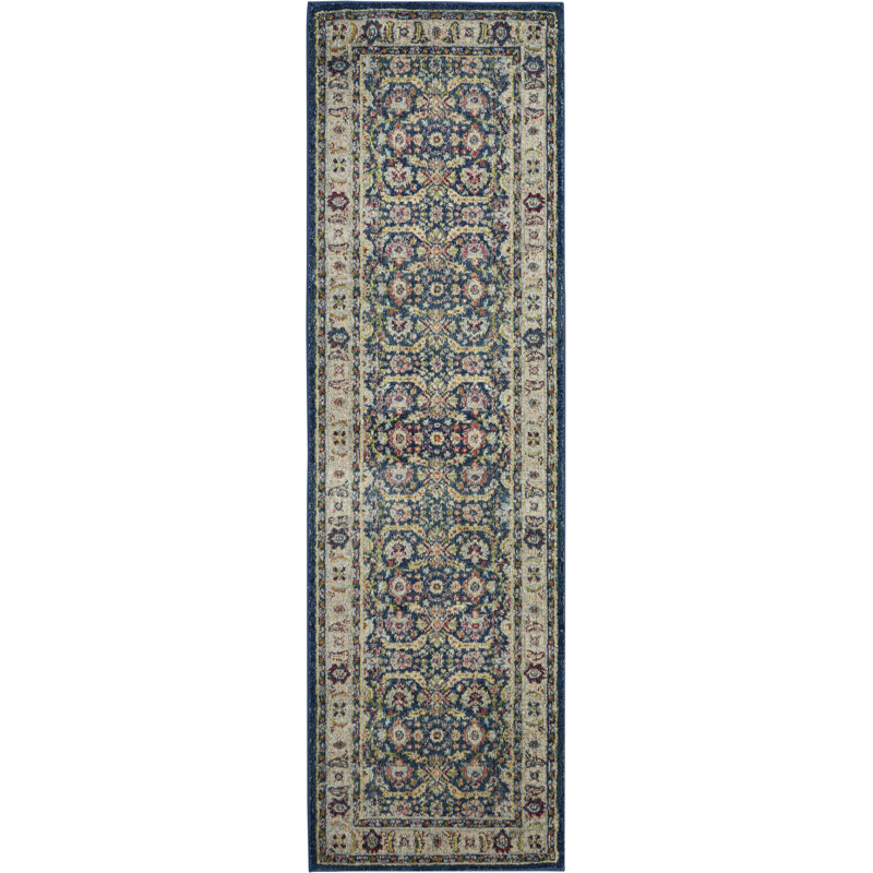 Tapis bleu marine traditionnel Raymond, Tapis de couloir 2 pi x 6 pi