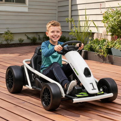 Kart pour enfants en blanc classique avec moteur 24 V, vitesse maximale de 8,1 mi / h, pour les courses en plein air