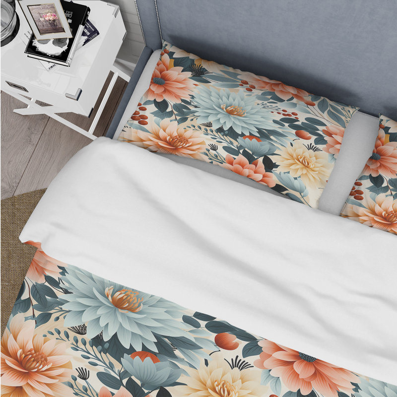 Ensemble de housse de couette à motif floral Blue And Red Geometric Dahlia Harmony Elegance