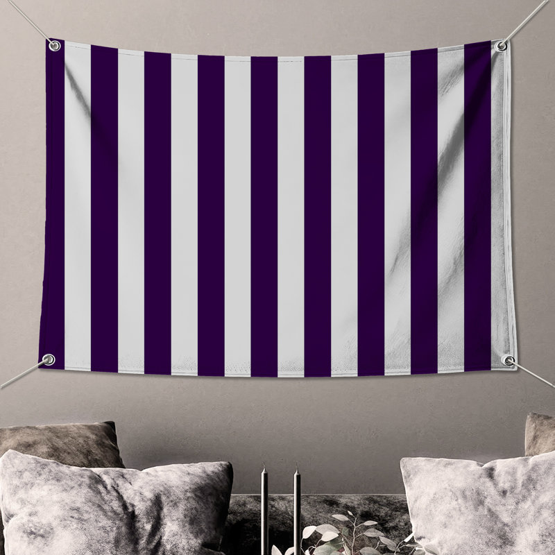 Purple White Stripes Wall Tapestry - Stripes Wall Decor, H 50 po x l 60 po avec 4 œillets