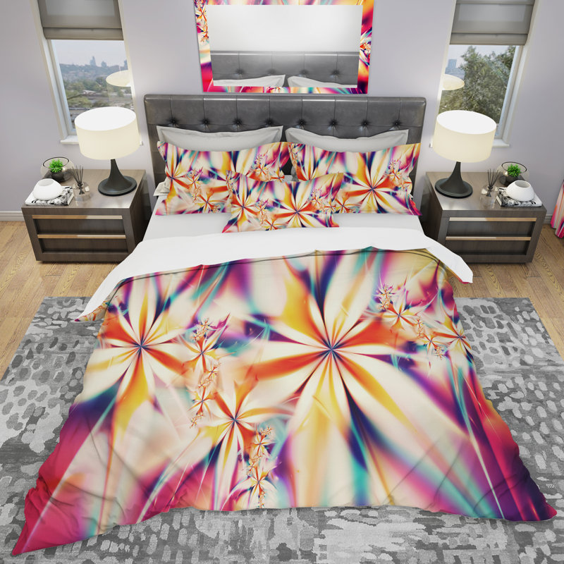 Crystalize Pink Floral - Ensemble de housse de couette abstrait - Microfibre de polyester