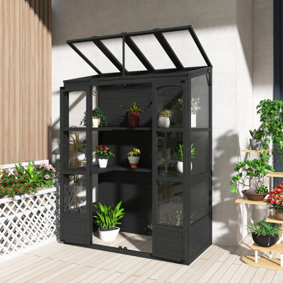 Outdoor 78-Inch Wooden Walk-In Greenhouse Cold Frame With 4 Independent Skylights And 2 Folding Middle Shelves,Anti-Fall Protection,Easy To Assembly