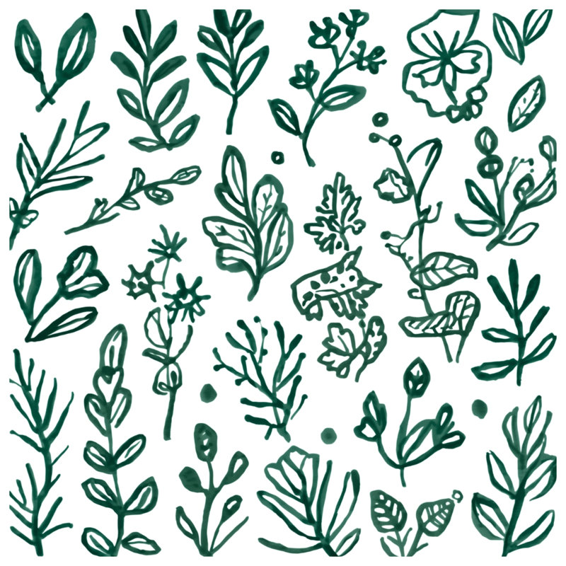 Tapisserie murale «Green Botanical Illustration» - feuilles, 68 po H x 80 po L avec 4 œillets