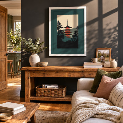 Pagoda Among the Trees Japandi - Framed Print