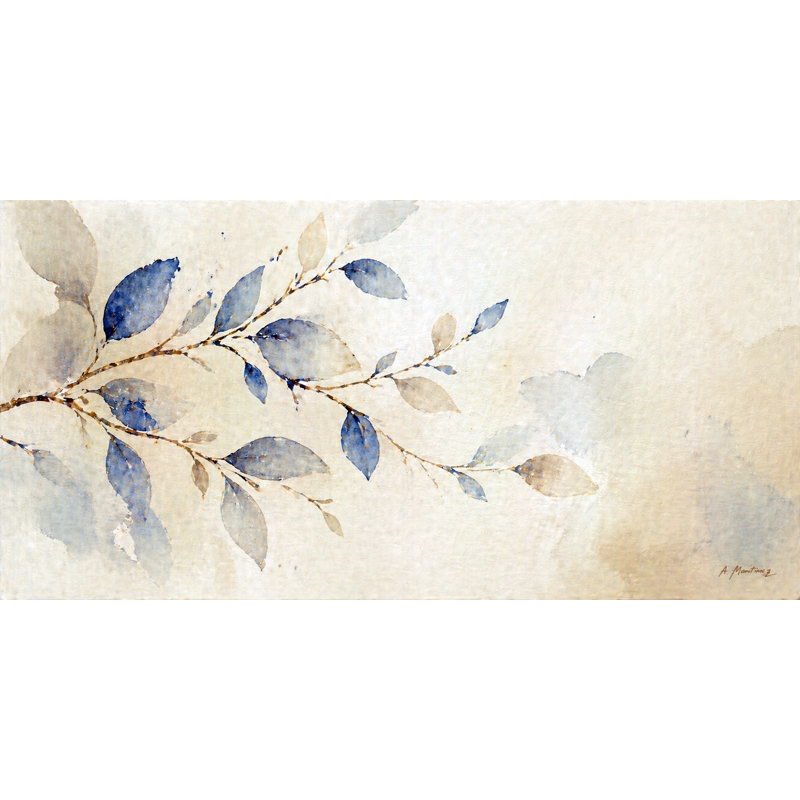 «Blue Botanical Leaf», art mural, peinture de branche florale beige, décoration murale moderne sur toile tendue