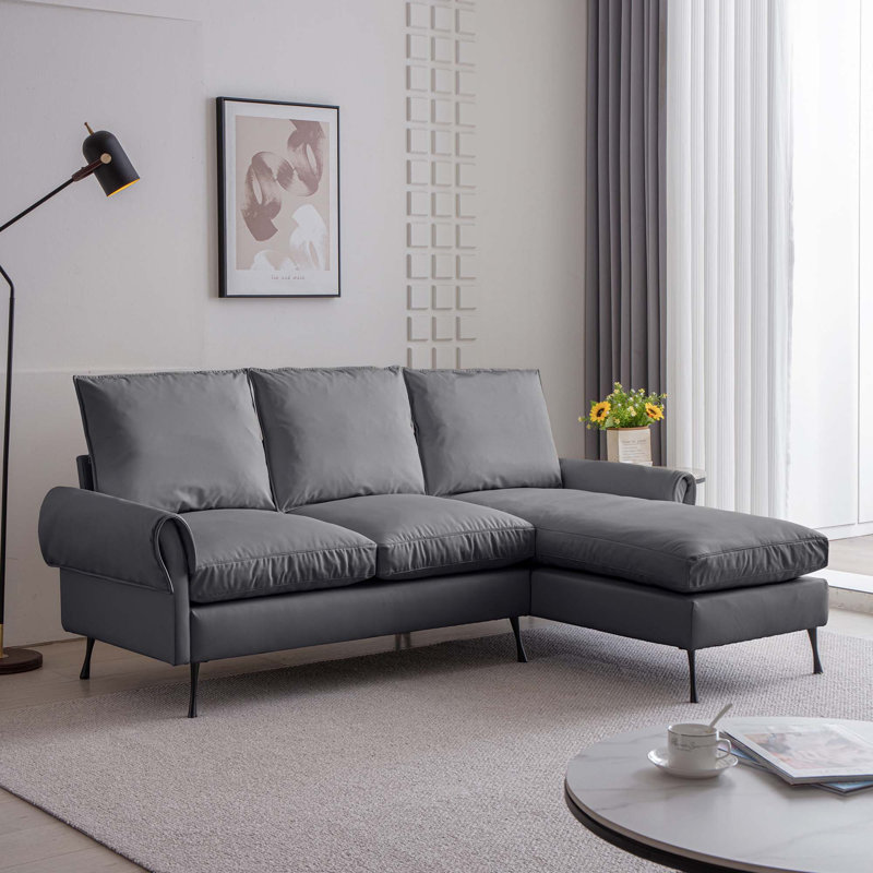 Canapé modulaire moderne en L 81 po en cuir technique avec méridienne réversible 81 po
