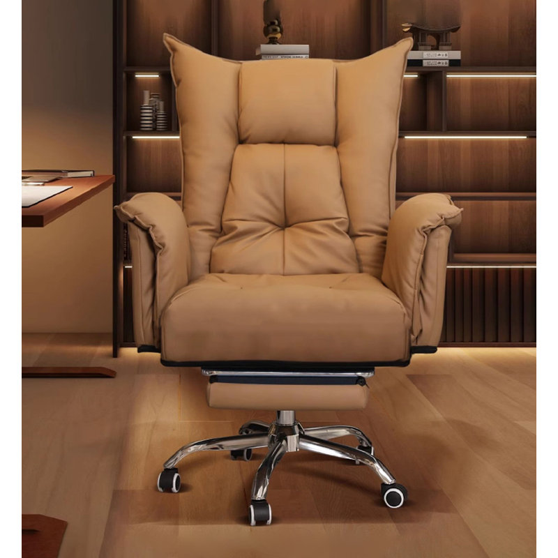 Chaise de bureau moderne en métal et cuir avec repose-pieds