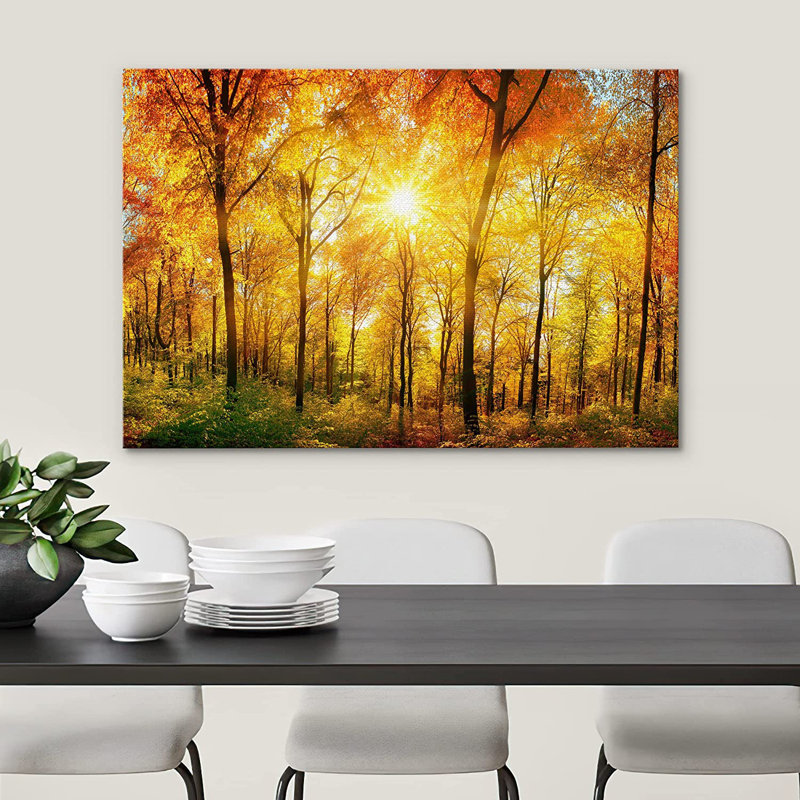 Autumn Fall " Autumn Tree Leaf Forest Sunlight Nature Wilderness ", 16" H x 24" W x 1.5" D