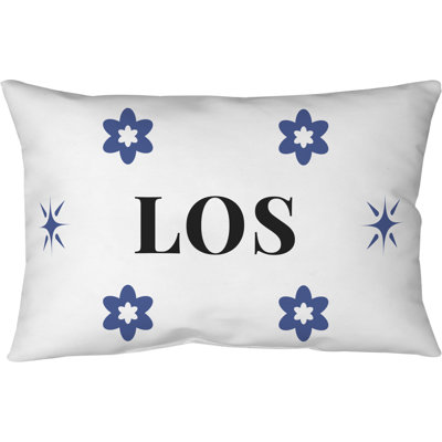 Coussin en polyester filé LA bleu, rouge et blanc 20 po x 14 po