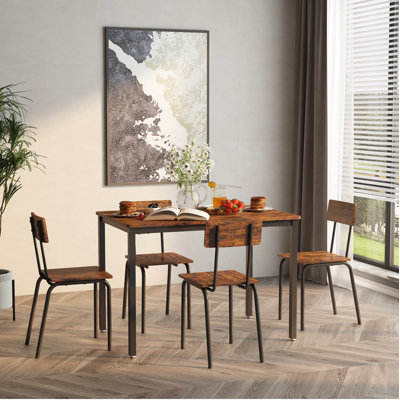 Dining Table Set 5-Piece Dining Chair With Backrest, Industrial Style, Sturdy Construction. Rustic Brown, 43.31'' L X 27.56'' W X 30.32'' H -  17 Stories, 0ED007D9E2E24529A782354D197AFCCE