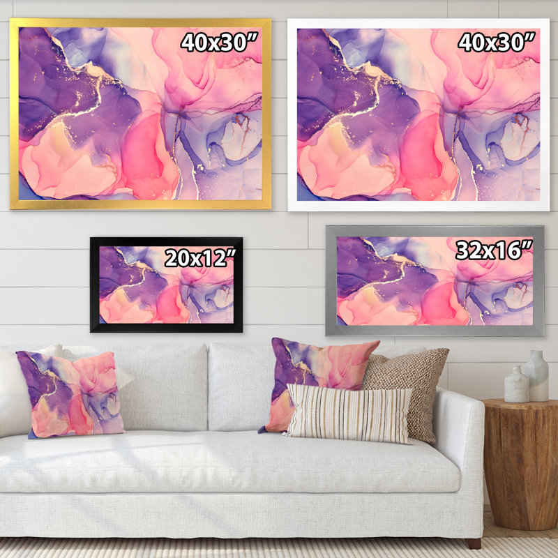 Rose et or fuchia liquide Art VI - reproduction sur toile, H 30 po x l 40 po, Toile blanche avec cadre d'angle fermé