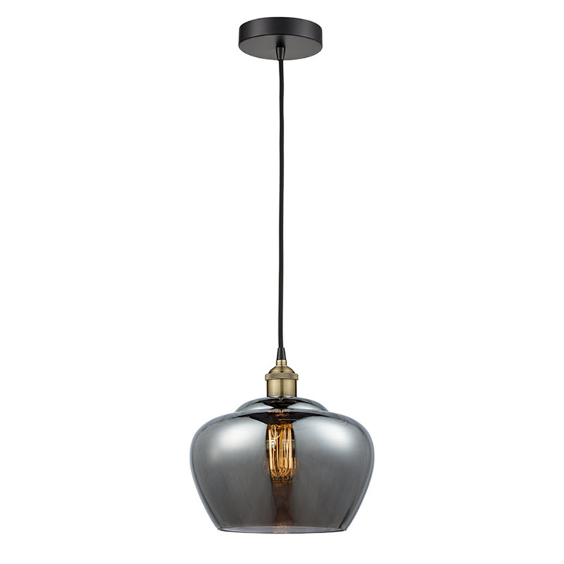 Luminaire suspendu simple à 1 lumière Noille, Brun, Bronze huilé, H 11,5 po x l 11 po x P 11 po