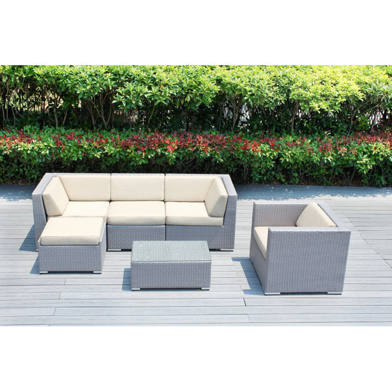 Ensemble de conversation en osier pour 5 personnes avec coussins Lumini, Supercrylic beige, Toile toile Sunbrella® charbon