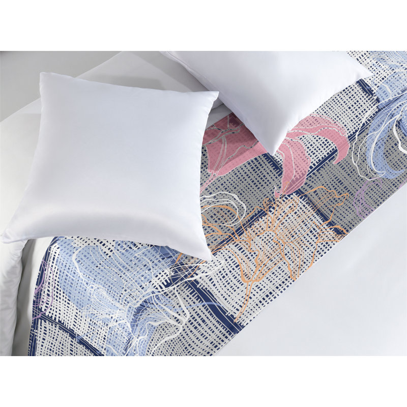 Dessin de foulard de lit Ambesonne, motif de lis, art indigo gris pâle et rosé, Très grand lit