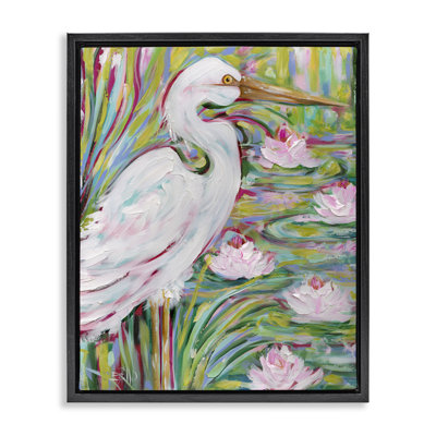  Grande aigrette blanche et art mural sur toile de lotus par Estelle Grengs