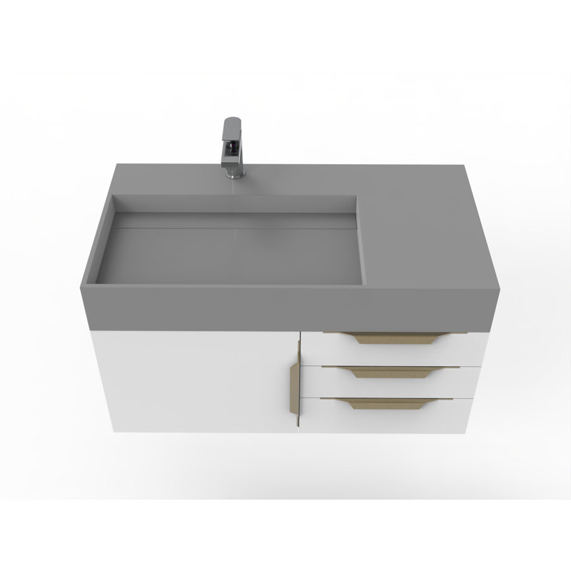 Ensemble de meuble-lavabo mural simple 36 po Bassi, gris, Blanc, Doré