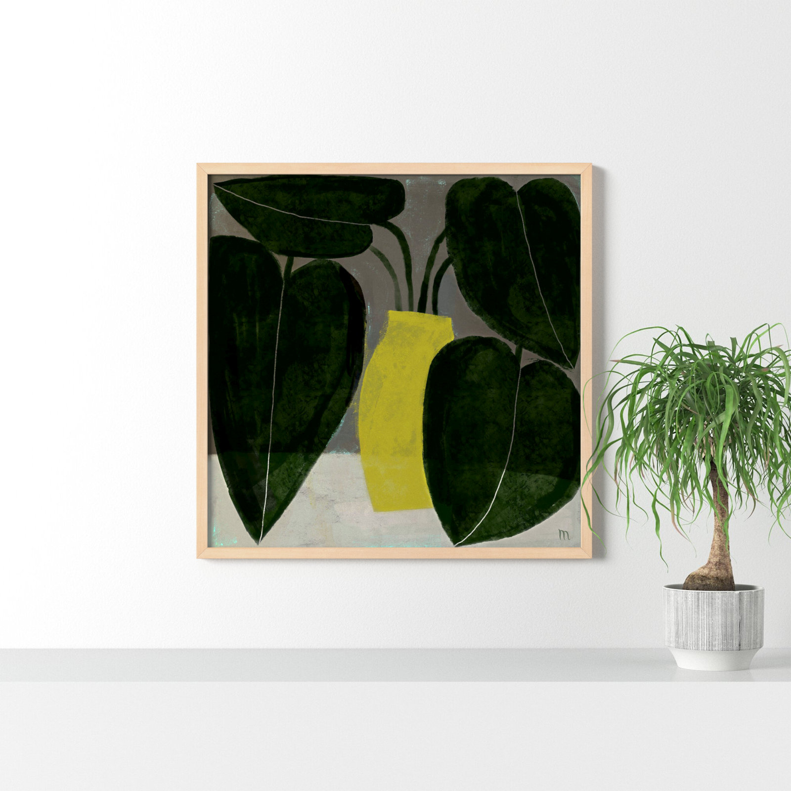 Plant "Plant No. 7" Painting, 36" H x 36" W x 1.25" D, Brown