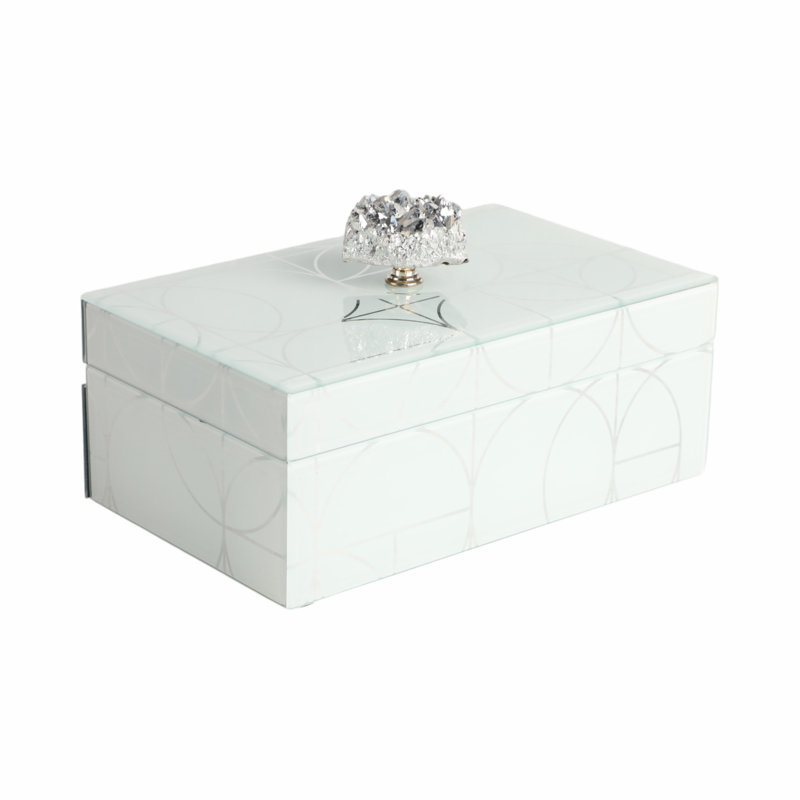 Glam Decorative Contemporary Glass And Wood Box With Stone Accent