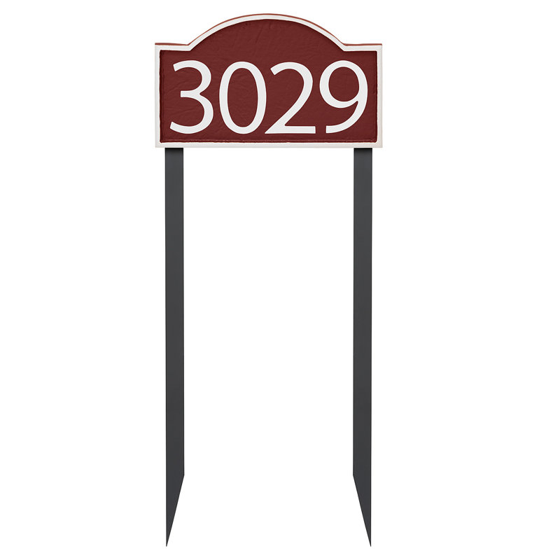 Plaque d'adresse pelouse douce 1 ligne, Blanc, Rouge