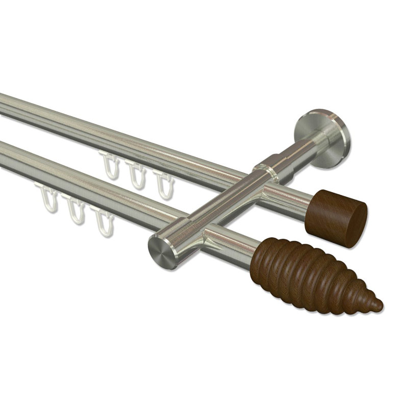 Federico Curtain Pole Set, Stainless Steel/Walnut Lacquered, 5cm H x 280cm W x 15cm D