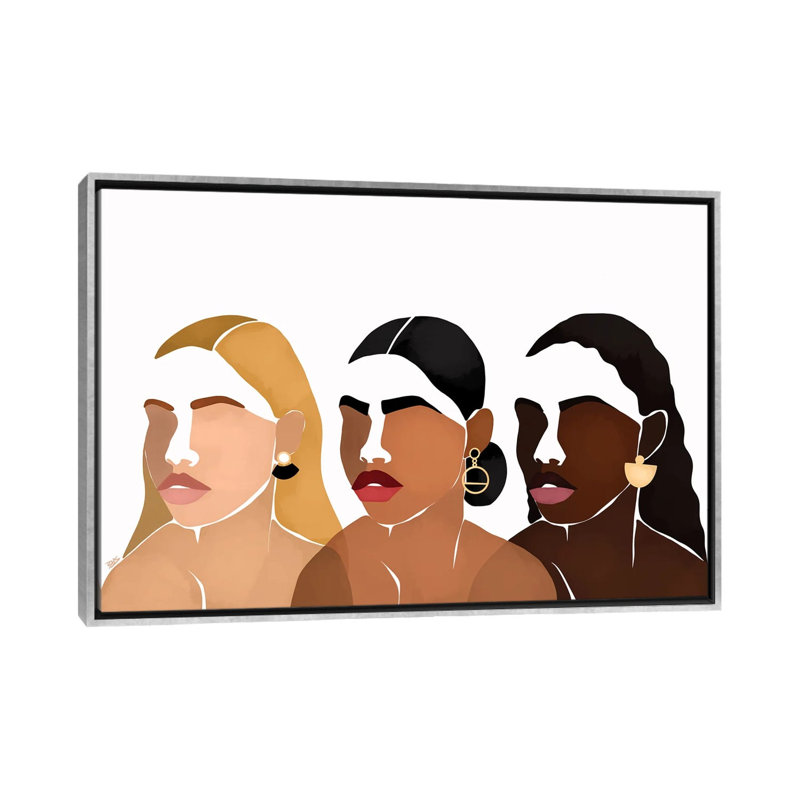 Impression d’art graphique, "sœurs III" par Brie Nicole, Pas de tapis, H 26 po x l 40 po x 1,5 po, Toile avec cadre argenté