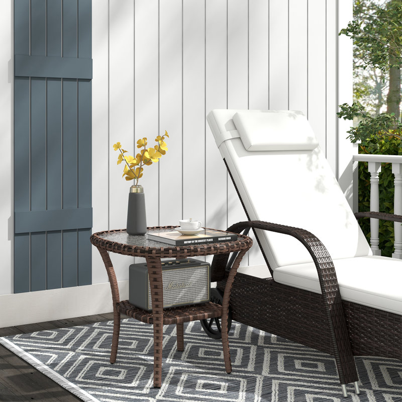 Rattan Coffee Table Outdoor with Storage Shelf, Mix Brown, Mixed Brown