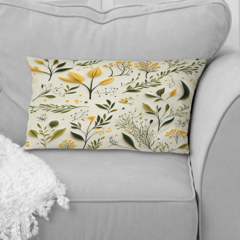 Simplicité florale jaune et verte - coussin à imprimé floral